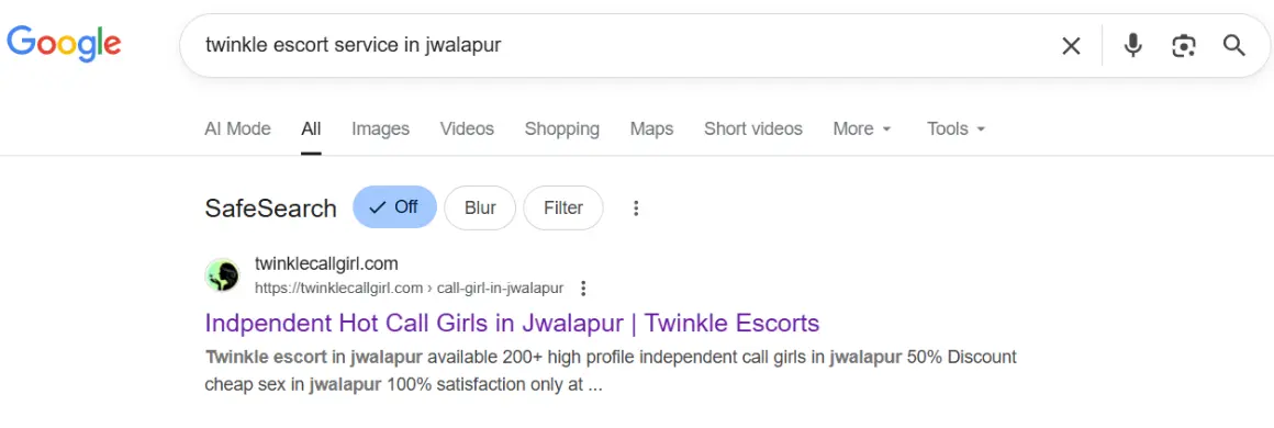 screenshot result keyword type on google 'twinkle escort service in jwalapur'